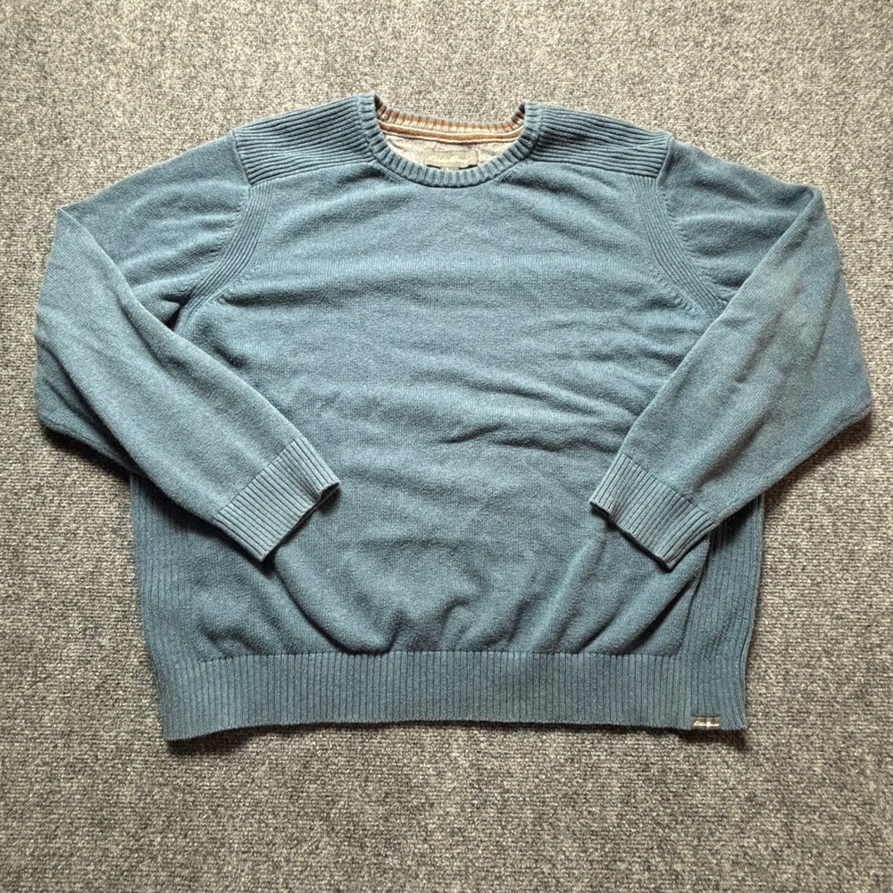 Eddie Bauer Mens 2XL Blue Teal Crewneck Sweater Ribbed Knit Cotton Blend